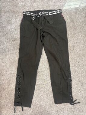 Boundless North Green Lace Up Pants with Beadwork Size 28 Stretch Boho